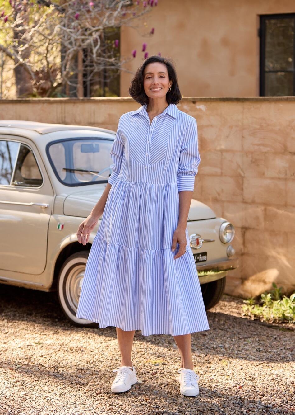 Maye Jasmine Striped Long Sleeve Tiered Dress Size XL NWT Blue